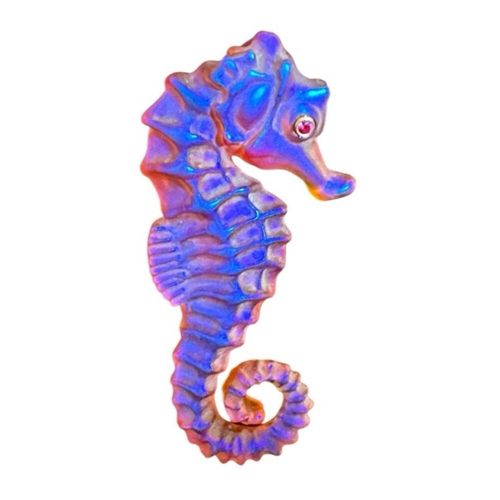 New Electric Blue Seahorse Ruby Eyes Pâté de Verre Glass Pendant Gregory Burgard